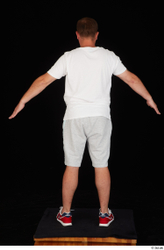 Whole Body Man White Sports Shirt Shorts Chubby Standing Studio photo references